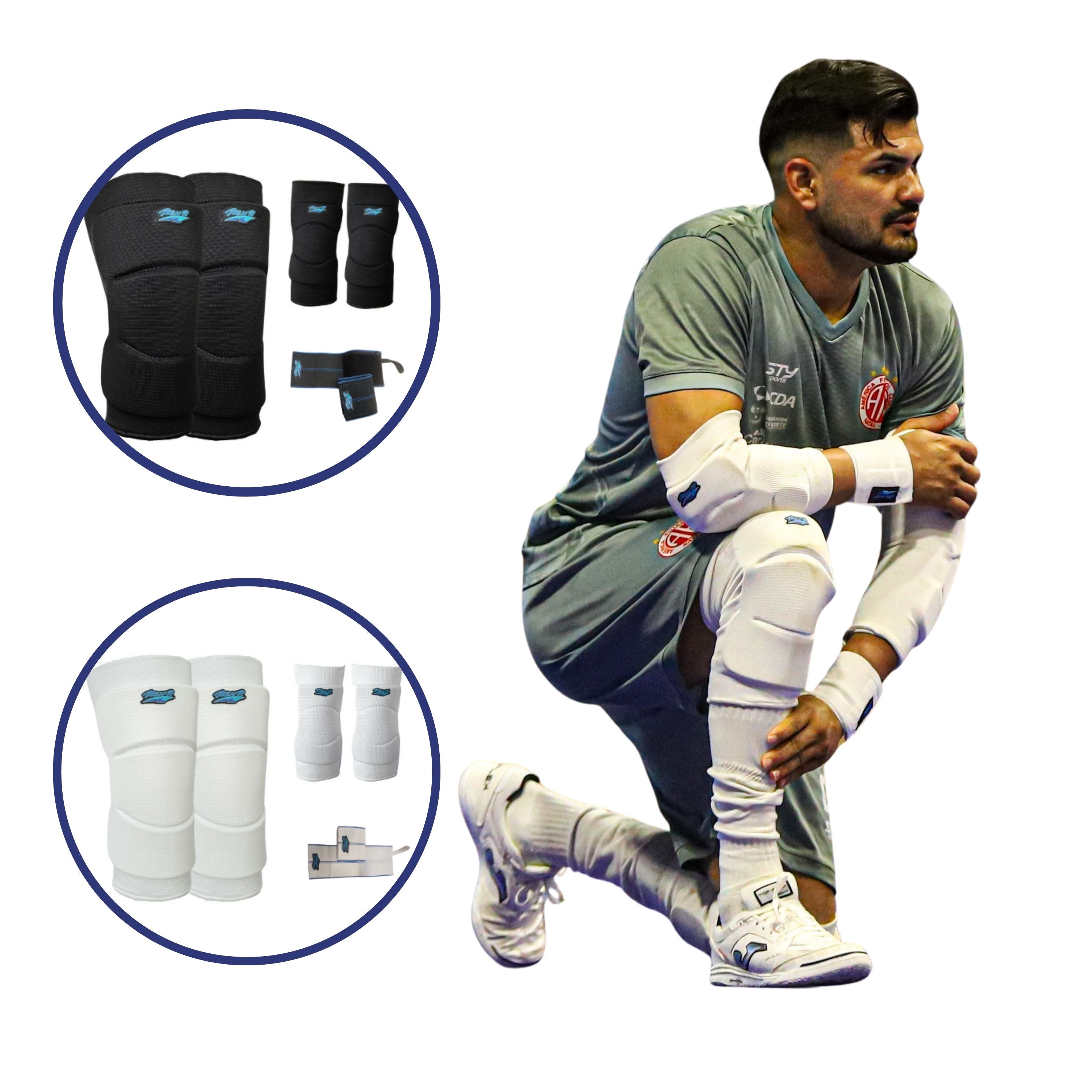 Kit Joelheira e cotoveleira Training Adulto e Munhequeira elástica