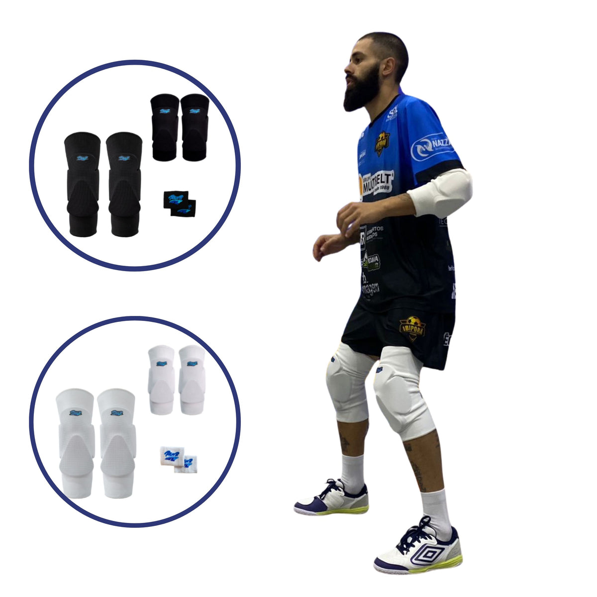 Kit Joelheira e cotoveleira futsal Evolution e munhequeira canelada